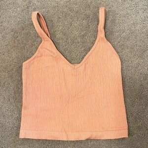 Peach Ribbed V-Neck Women's Top